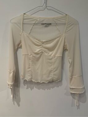 Urban Outfitters Kimchi Blue Cream Ruched Lace Long Sleeve Top Size Small S